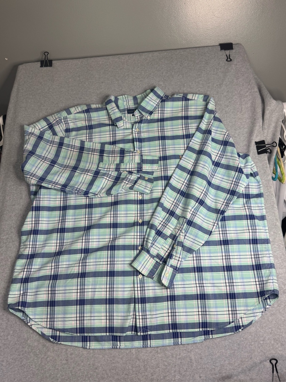Ralph Lauren Mint Blue Plaid Long Sleeve Button Down Preppy Grandpa Core 3XB